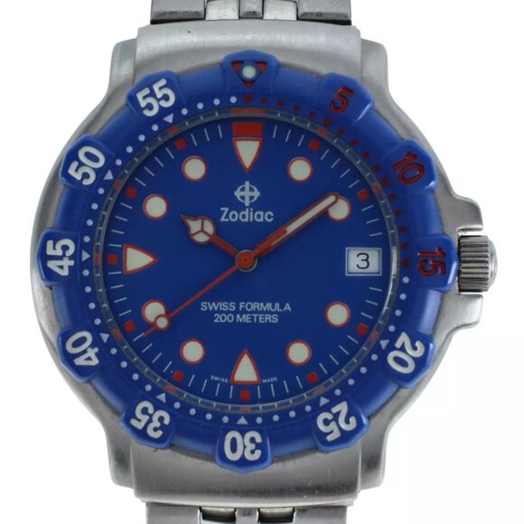 Rare Men's 38mm Blue/ Red ZODIAC Formula 1 Swiss Made Stainless Watch 760.81.60! - Picture 1 of 10